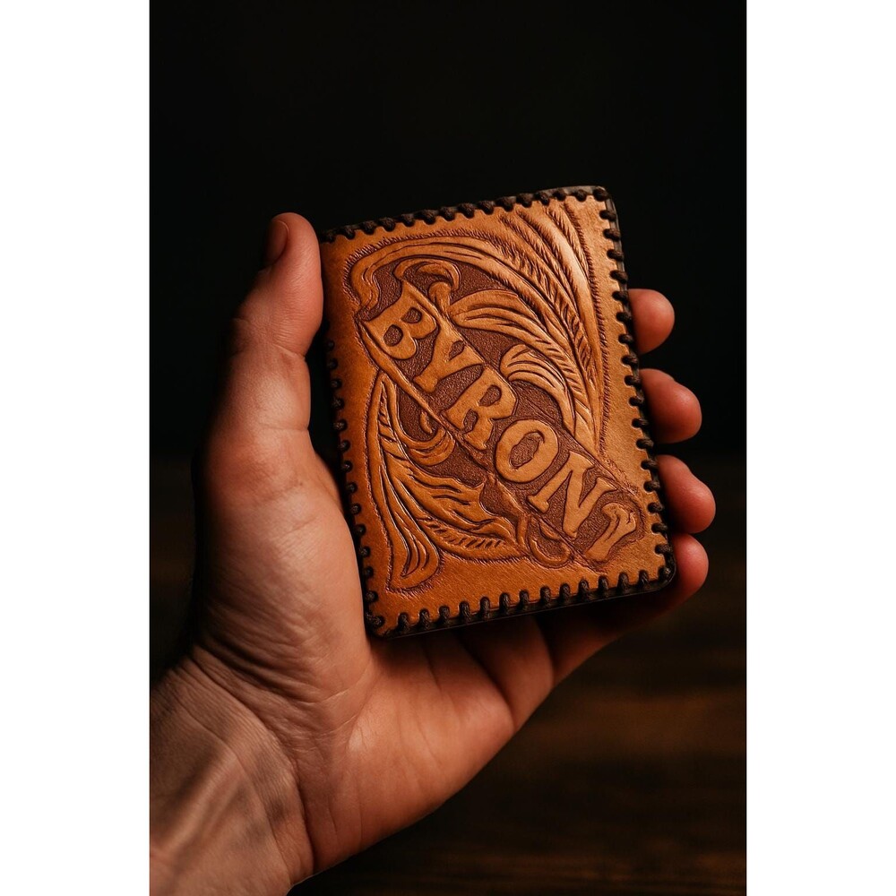 Vintage Tooled Leather Mens Wallet – Brown Byron Western Bifold Carved